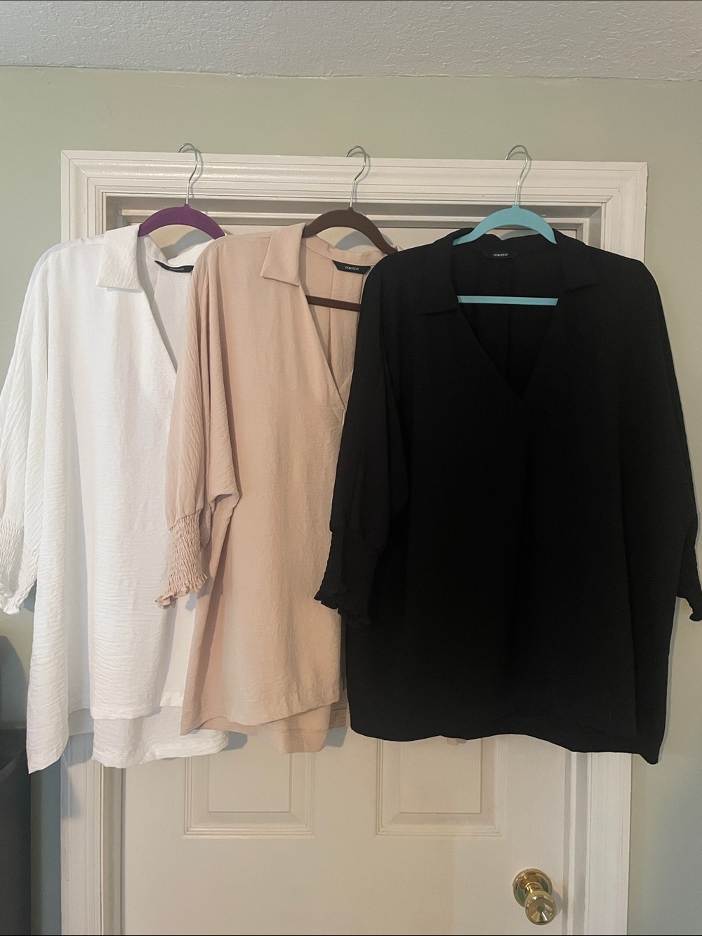 Three Dokotoo Women’s V-Neck 3/4 Sleeve Tunic Blouses - Black, Cream, White - XL